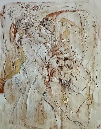 Lion & Woman Art Print by Marta Wiley