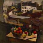 Knife and Fruit in Front of the Window 1917 Art Print