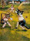 Cats Playing Cricket Art Print
