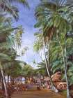 Roadside Scene with Coconut Trees, Ceylon Art Print