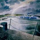 Rainbow and Camouflaged Ship 1942 Art Print