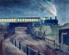 Train Going over a Bridge at Night 1935 Art Print