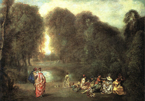 Assemblee Dans Un Parc 1716-17 Art Print by Antoine Watteau