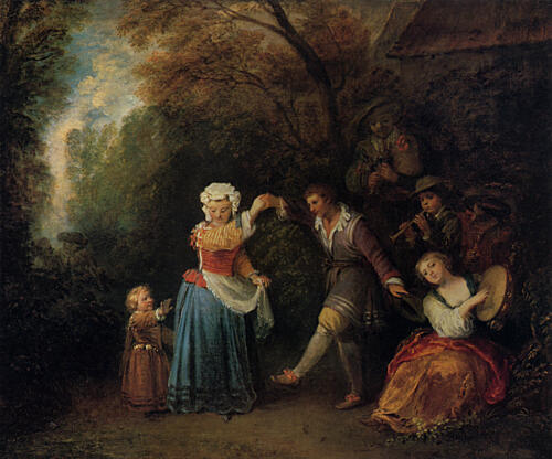 Country Dance 1706-10 Art Print by Antoine Watteau