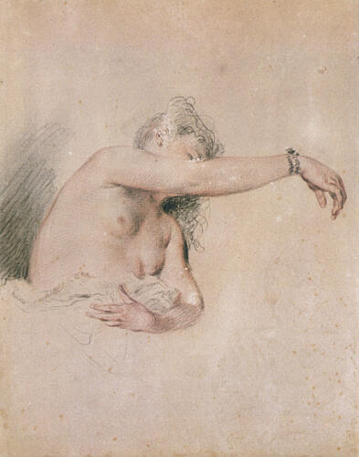 Female Nude with Right Arm Raised 1718-19 Art Print by Antoine Watteau