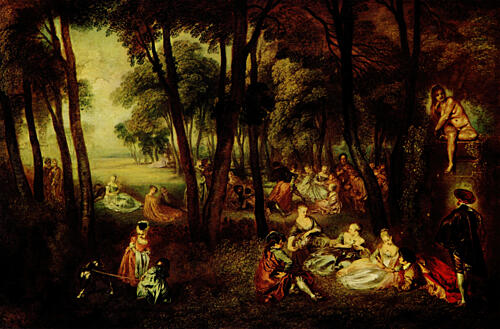 Fete in a Park Ca 1720 Art Print by Antoine Watteau