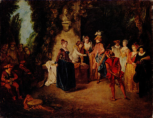 LAmour Au Theatre Francais Ca 1716-18 Art Print by Antoine Watteau