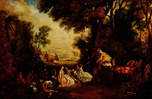 la Rendez-Vous de Chasse Ca 1720 Art Print by Antoine Watteau