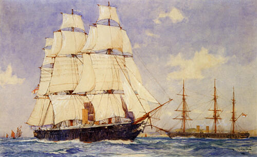 Britains First Ironclads, Hms Warrior and Hms Blackprince Art Print by Charles Edward Dixon