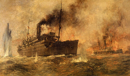 The Fight Between the Alcantara and Grief 1916 Art Print by Charles Edward Dixon