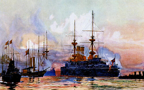 The Prince George at Spithead Art Print by Charles Edward Dixon