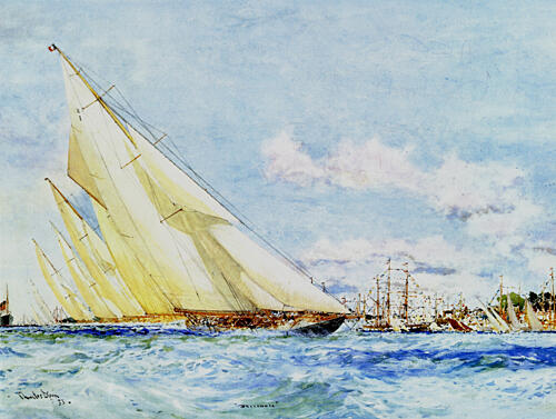 The Royal Yacht Britannia Winning at Cowes 1933 Art Print by Charles Edward Dixon