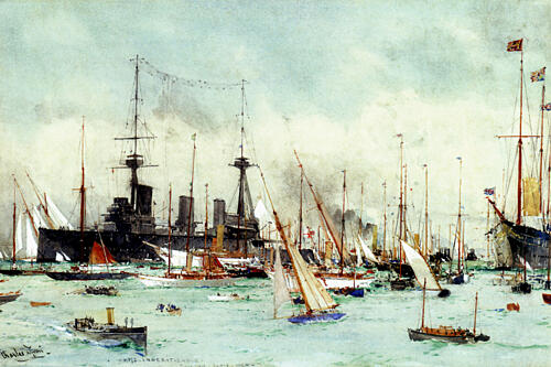 The Royal Yacht Victoria and Albert III at Cowes Week 1912 Art Print by Charles Edward Dixon