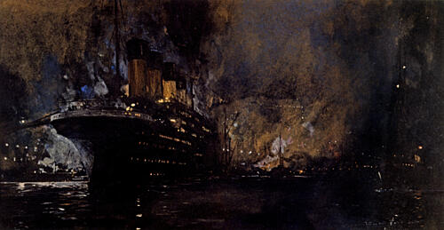 Titanic Fitting out, Harland and Wolf Shipyard, Belfast 1912 Art Print by Charles Edward Dixon