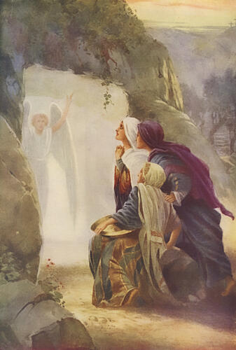 Hes Not Here, He Has Risen, the Life of Jesus C.1930 Art Print by W.J. Gibbs