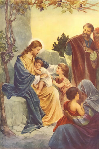 Suffer Little Children to Come Unto Me, the Life of Jesus C.1930 Art Print by W.J. Gibbs