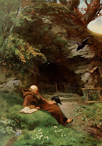 Friar with Raven, Christliche Kunst 4 1907 Art Print