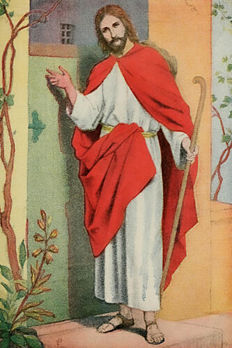 Behold I Stand at the Door and Knock, Jesus of Nazareth 1917 Art Print by Vintage Christian Art