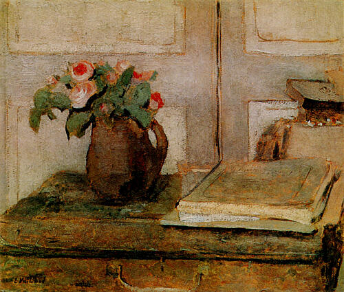 Still Life with Paintbox and Moss Roses 1898 Art Print