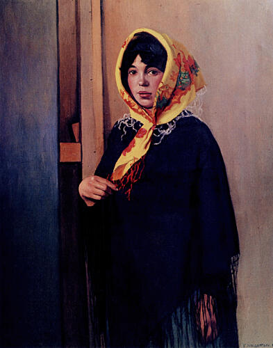 Young Woman with Yellow Scarf 1911 Art Print