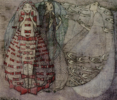 Bows, Beads and Birds 1911 Art Print by Frances Macdonald