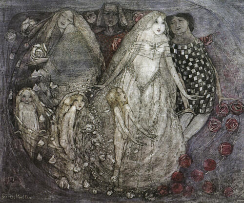 Girl with White Butterflies 1907 Art Print by Frances Macdonald