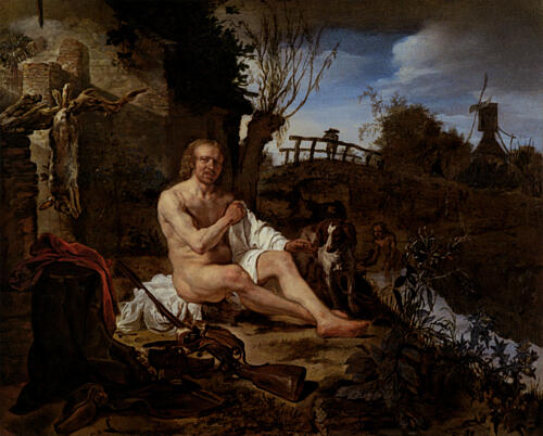 A Hunter Getting Dressed After Bathing Ca 1654-6 Art Print