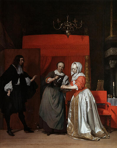 A Man Visiting a Woman Washing Her Hands Ca 1662-4
