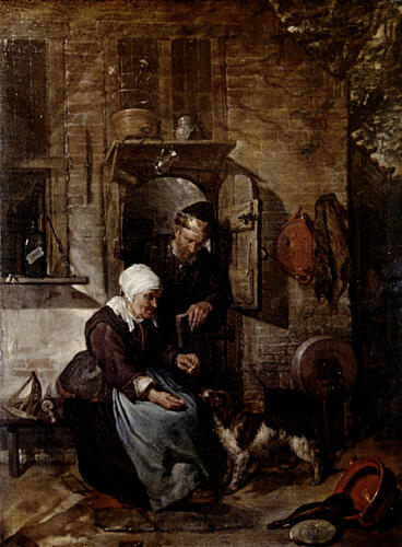 An Old Couple Feeding a Dog 1654-7