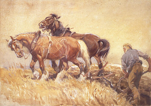 Horses Pulling a Plough Art Print by George Soper