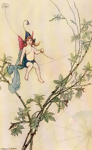 Puck Was Seated on a Spiders Thread, Book of Fairy Poetry 1920 Art Print