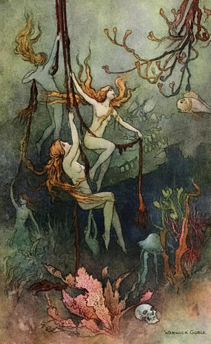 Sea-Nymphs Ring His Knell, Book of Fairy Poetry 1920 Art Print