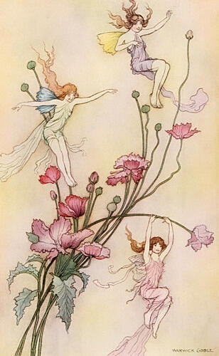 Three Spirits Mad with Joy, Book of Fairy Poetry 1920 Art Print