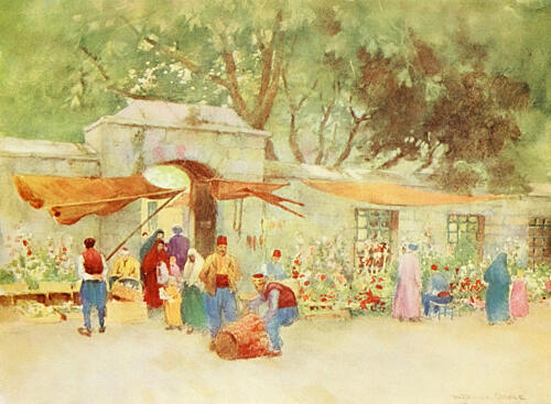 A Flower-Market in Scutari, Constantinople 1906 Art Print by Warwick Goble