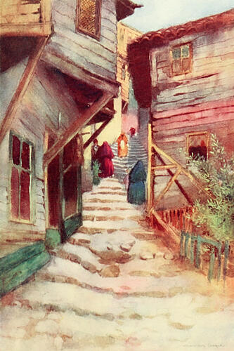 A Step Street, Constantinople 1906 Art Print by Warwick Goble