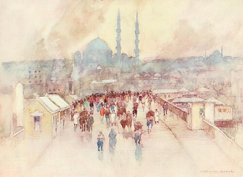 A Wet Day on the Galata Bridge, Constantinople 1906 Art Print
