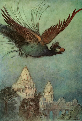 A Monstrous Bird, Folk Tales of Bengal 1912 Art Print by Warwick Goble