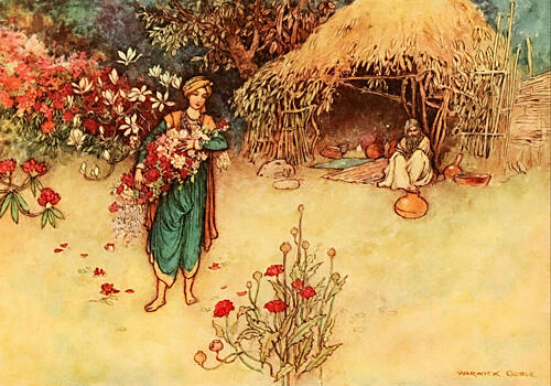 At Dawn He Cut Flowers, Folk Tales of Bengal 1912 Art Print