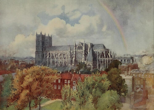 Westminster Abbey from the South-East, Greater Abbeys of England 1908 Art Print