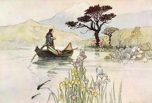 Rowing Boat and Irises, Green Willow 1910 Art Print
