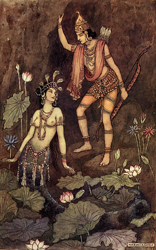 Arjuna and the River Nymph, Indian Myth and Legend 1913 Art Print