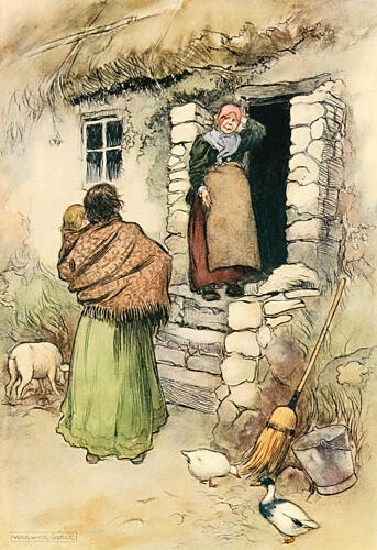 A Call on Mrs. Magarity, Irish Ways 1909 Art Print by Warwick Goble