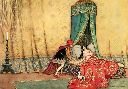 A Beautiful Young Girl Lay Asleep, the Fairy Book 1913 Art Print by Warwick Goble