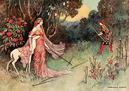 After Care of Fairy Tulip, She Was Not Wounded, the Fairy Book 1913 Art Print by Warwick Goble