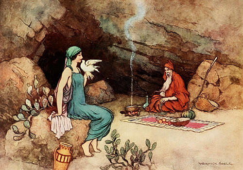 He Flew in and Perched on Her Shoulder, the Fairy Book 1913