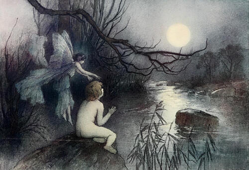 He Watched the Moonlight on the Rippling River, the Water-Babies 1909