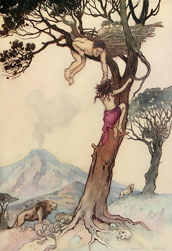 Underneath the Trees Lions Were Prowling, the Water-Babies 1909 Art Print