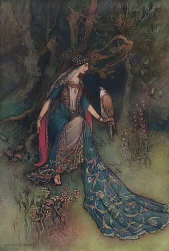 Canacee and the Falcon, Works of Geoffrey Chaucer 1912 Art Print