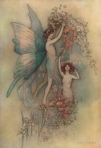 Flora and Zephyr, Works of Geoffrey Chaucer 1912 Art Print