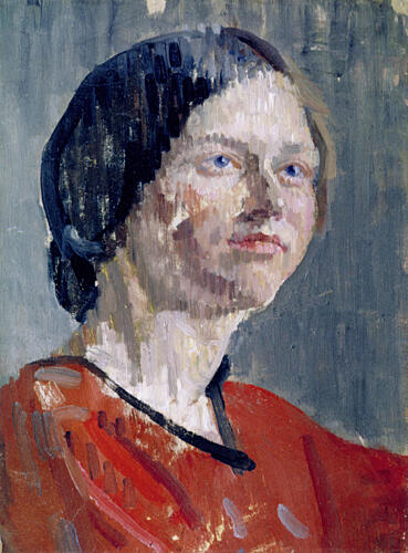 Head of a Woman Grey and Red 1912 Art Print by Isaac Rosenberg